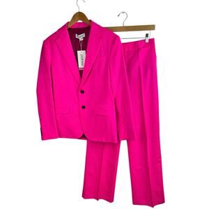 NEW Argent Seasonless Wool Pink Blazer Wide Leg Trouser 2 Piece Suit Set 4/36R